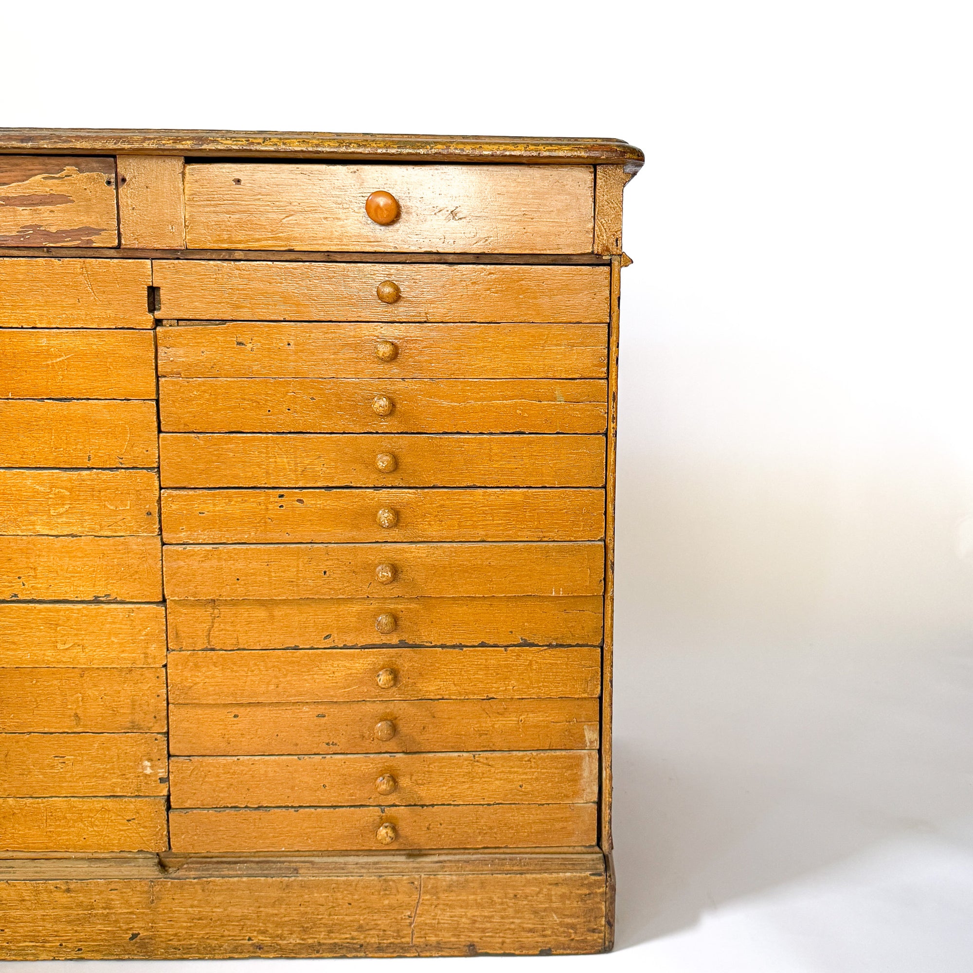 Antique Ochre Haberdashery 22 Drawer Mercantile Counter | Spain, 19th Century