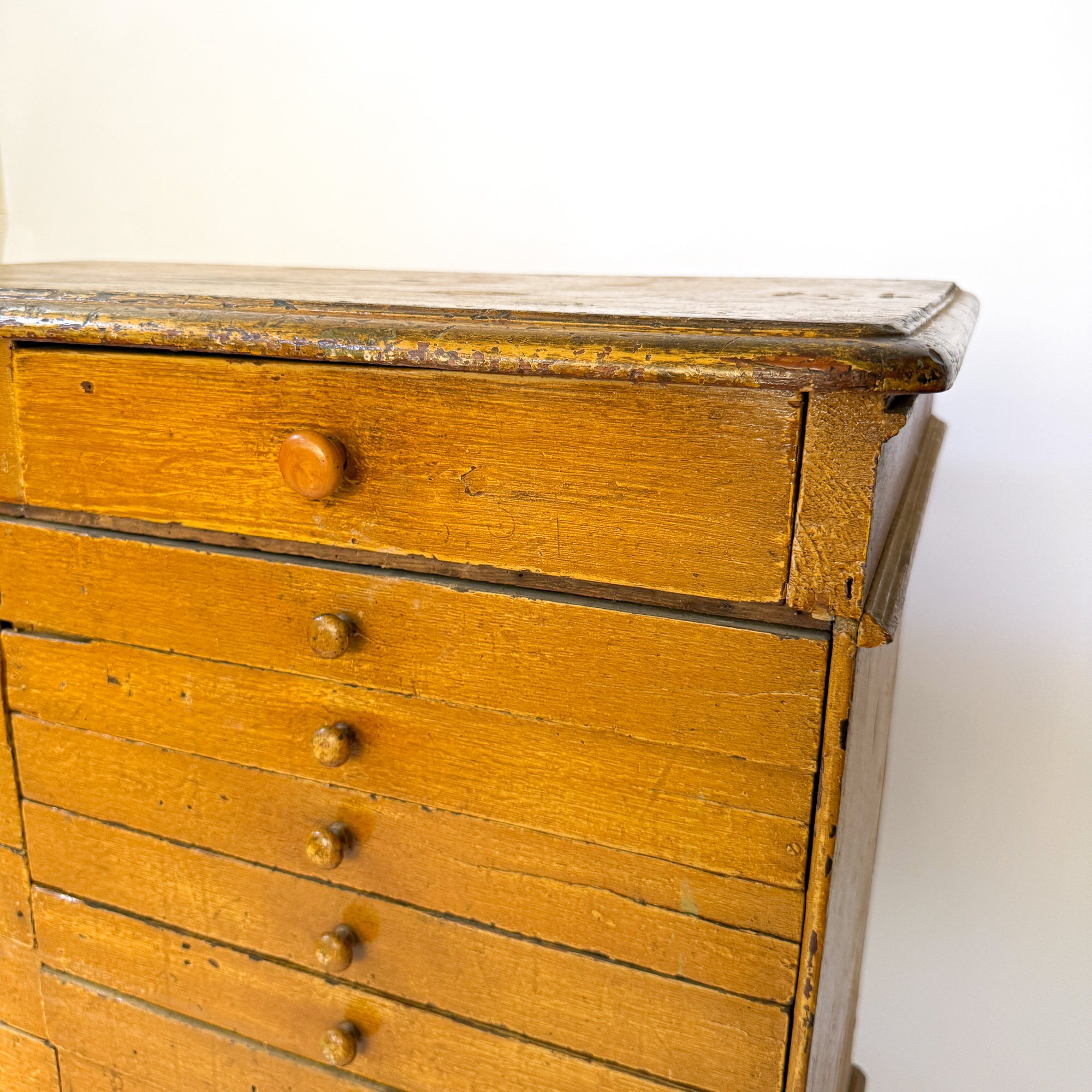 Antique Ochre Haberdashery 22 Drawer Mercantile Counter | Spain, 19th Century