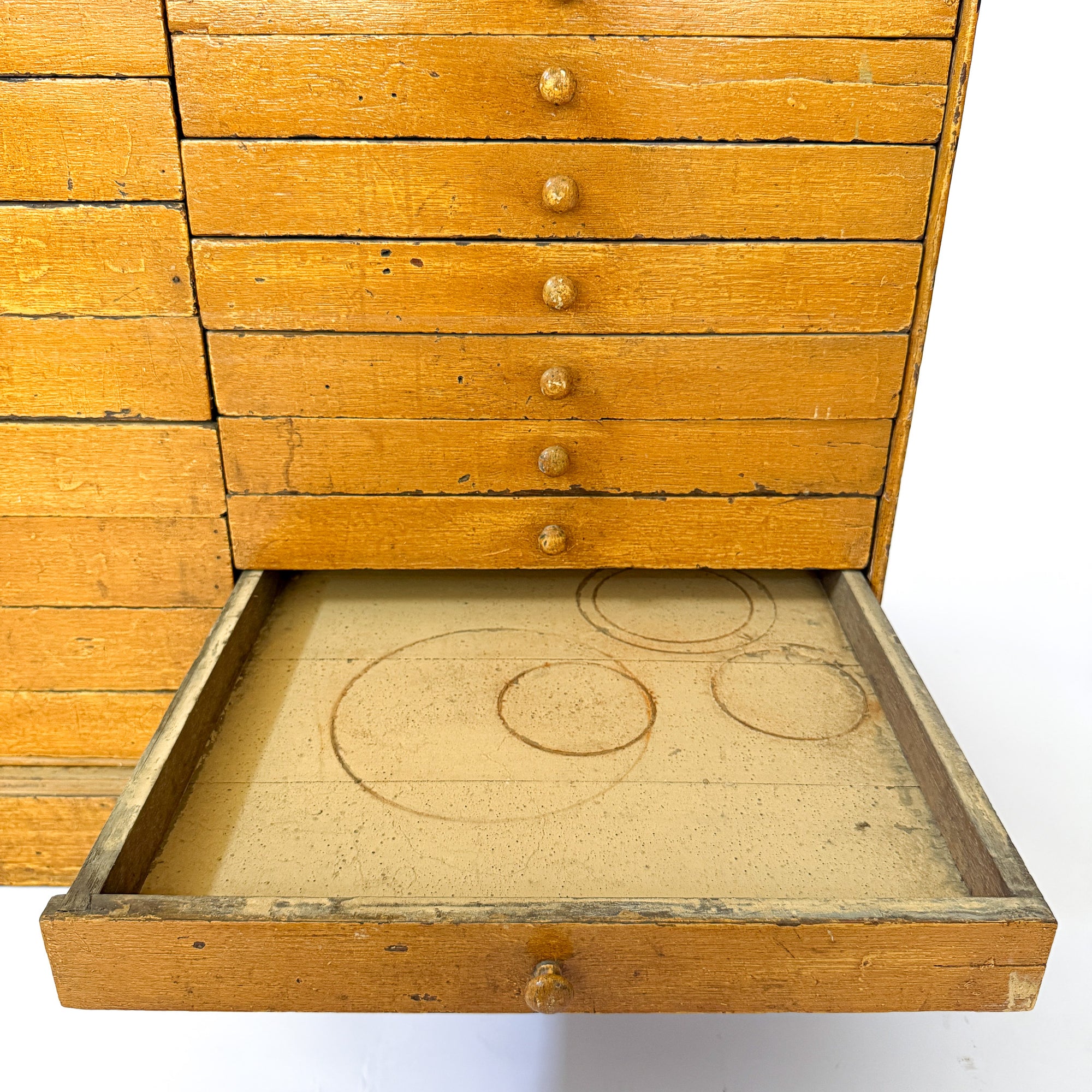 Antique Ochre Haberdashery 22 Drawer Mercantile Counter | Spain, 19th Century