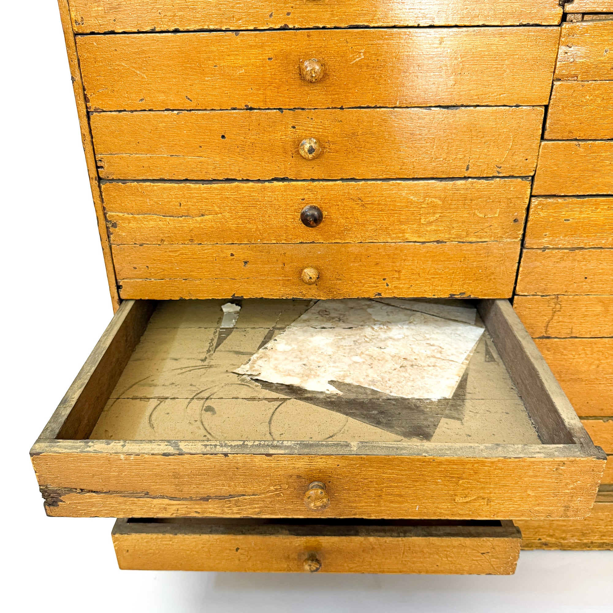 Antique Ochre Haberdashery 22 Drawer Mercantile Counter | Spain, 19th Century