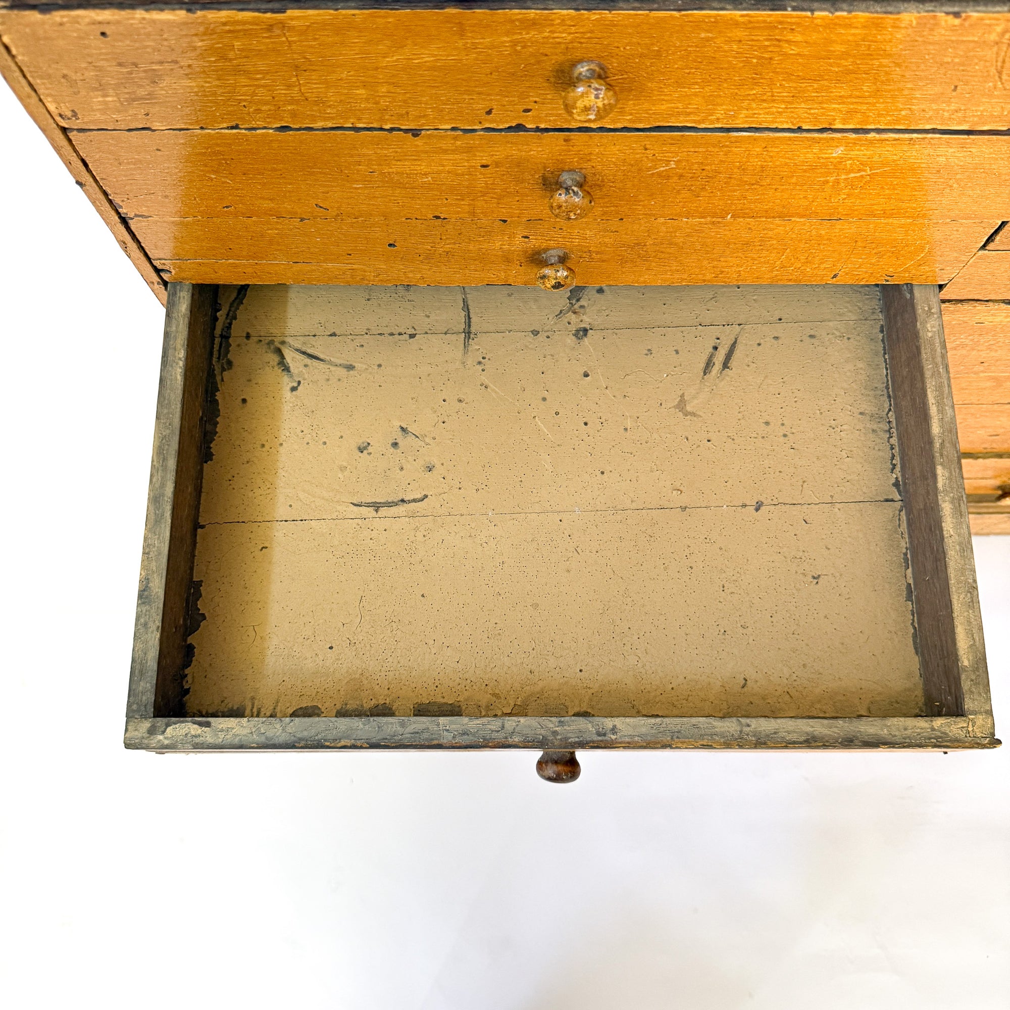Antique Ochre Haberdashery 22 Drawer Mercantile Counter | Spain, 19th Century