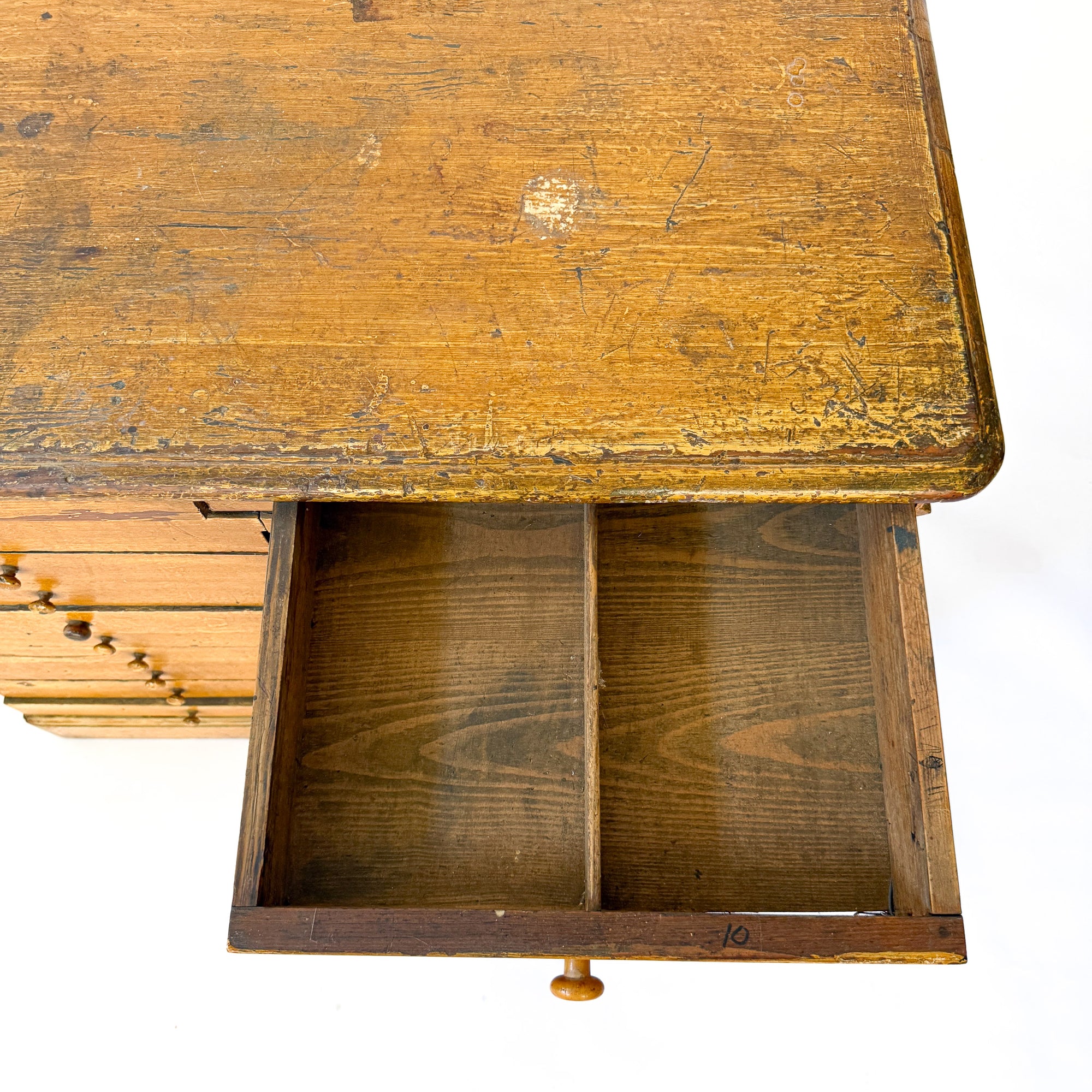Antique Ochre Haberdashery 22 Drawer Mercantile Counter | Spain, 19th Century