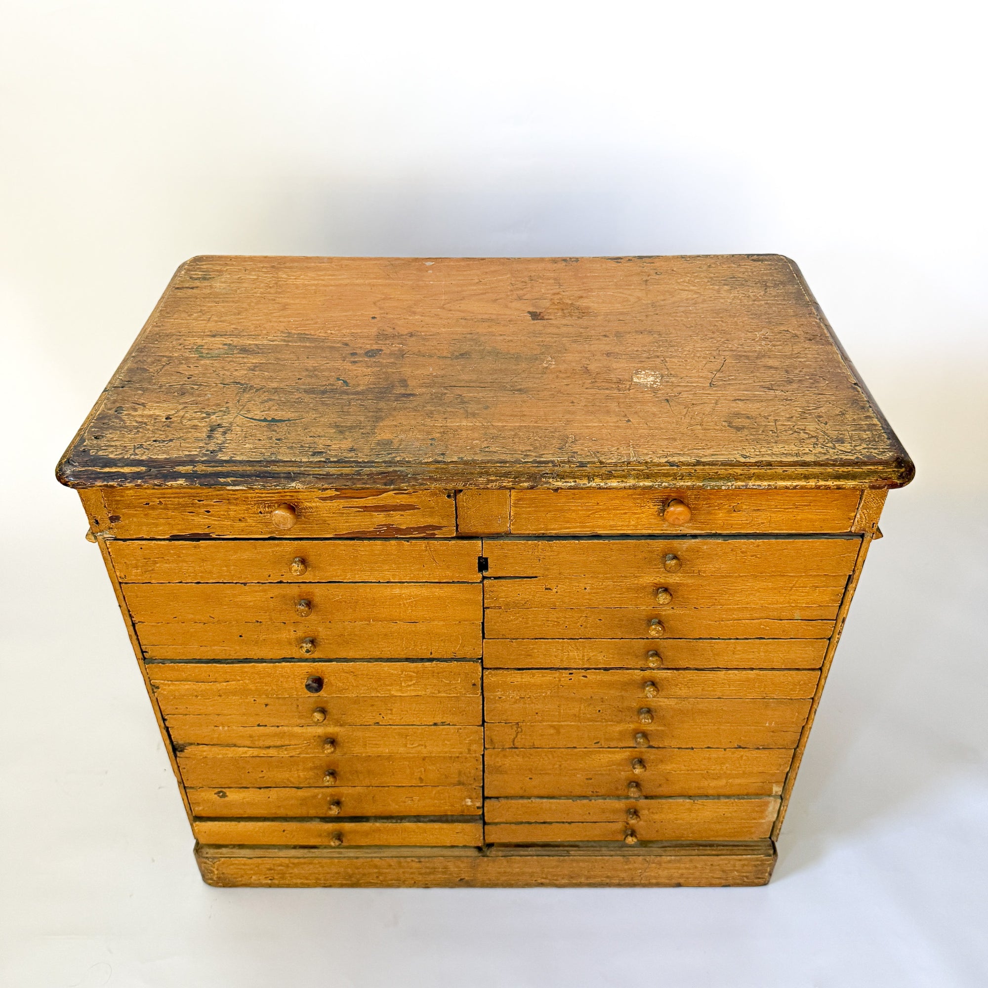 Antique Ochre Haberdashery 22 Drawer Mercantile Counter | Spain, 19th Century