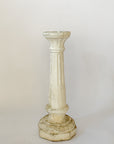 Weathered White Cast Concrete Pedestal + Scalloped Cast Iron Urn | Sold as a Pair