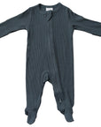 Organic Cotton Ribbed Zipper Footed Pajamas | Charcoal