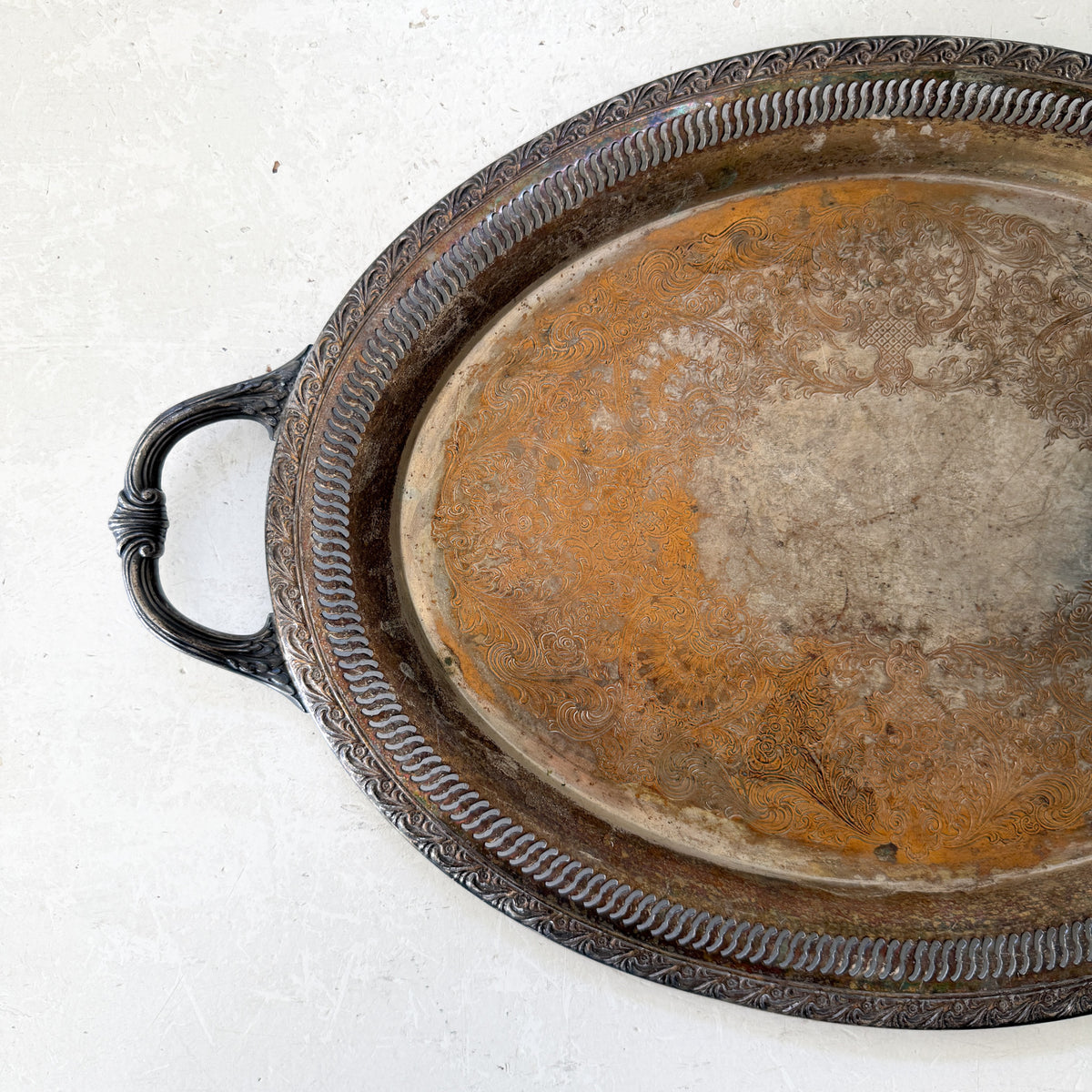 Antique Patinaed Silver Tray