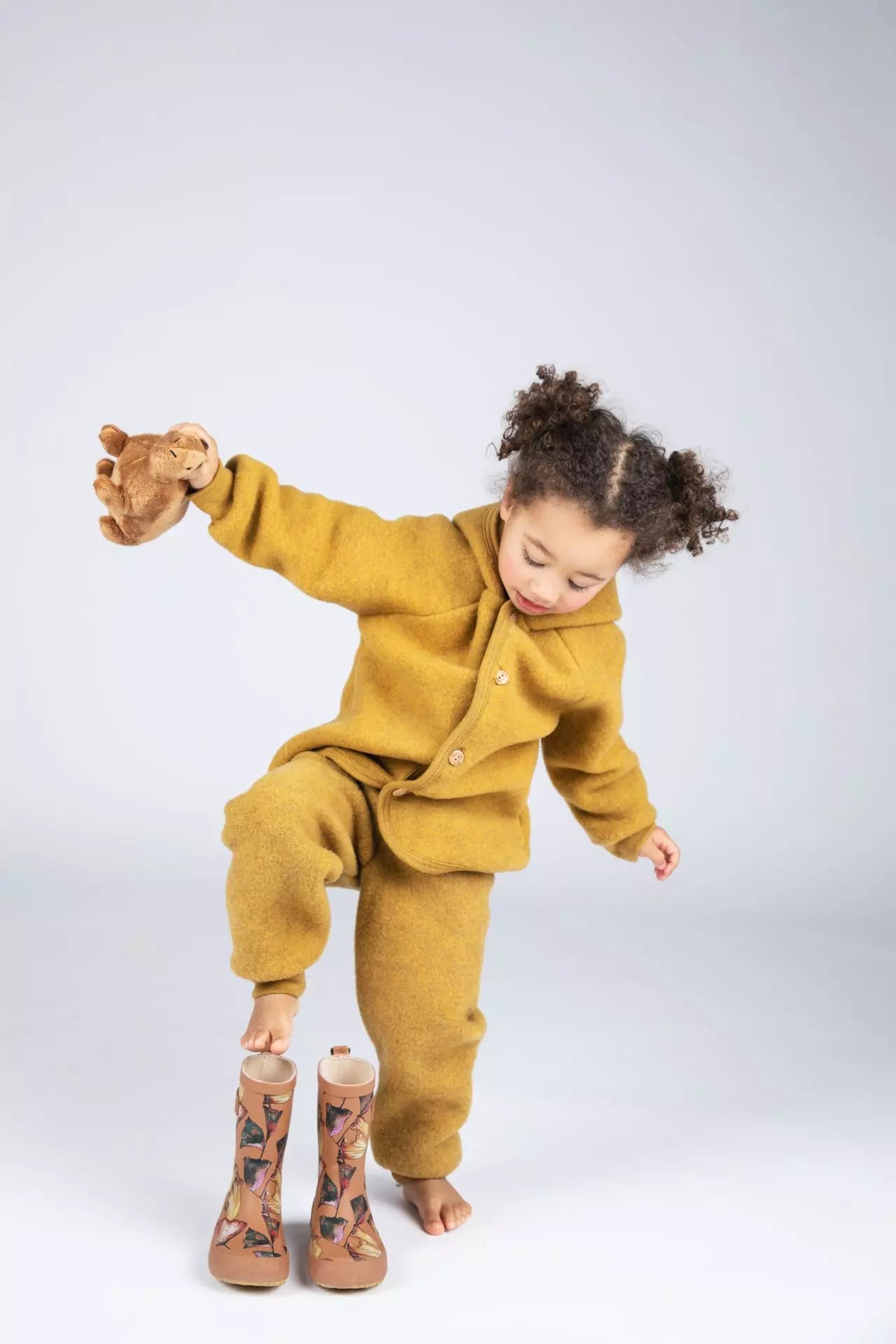 Kids Organic Wool Fleece Button-Down Jacket | Saffron