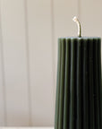 8" Fluted Beeswax Pillar Candle | Forest Green