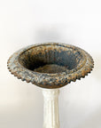 Weathered White Cast Concrete Pedestal + Scalloped Cast Iron Urn | Sold as a Pair