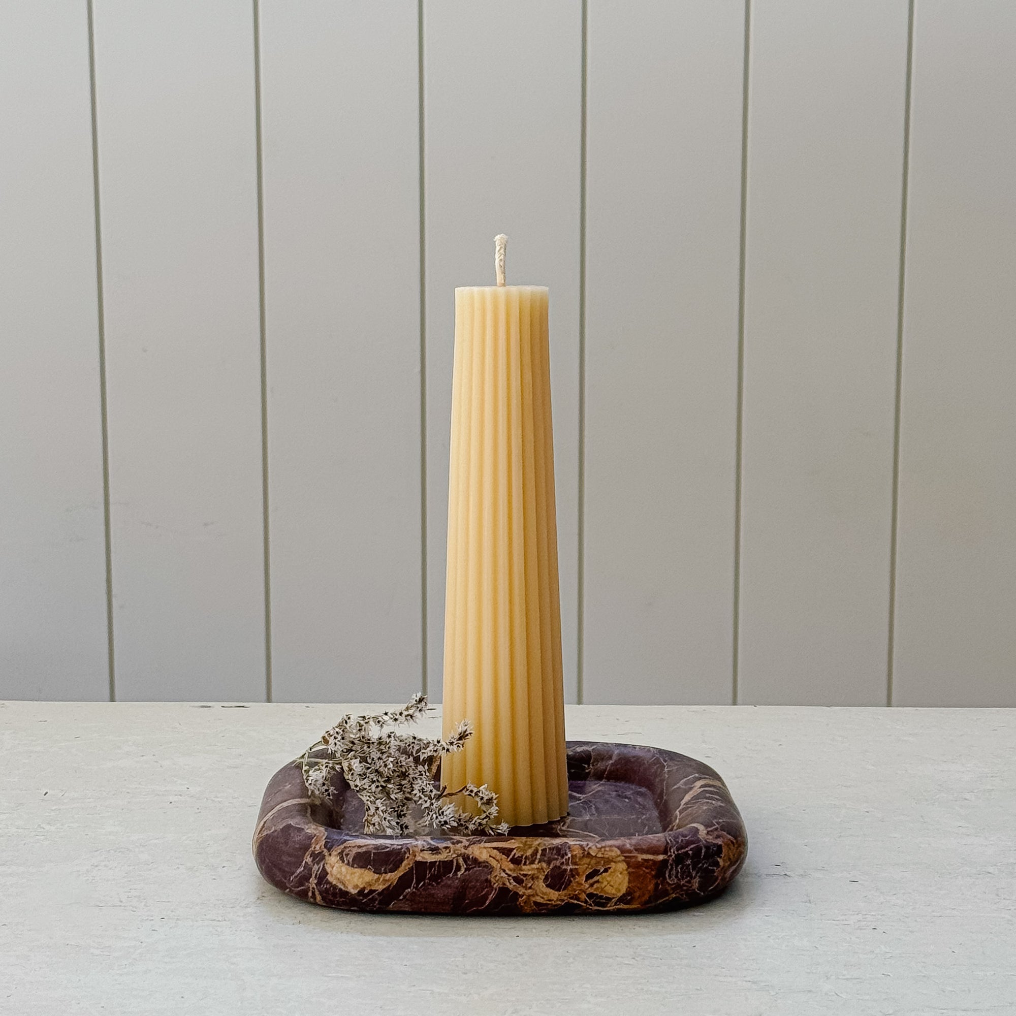 8" Fluted Beeswax Pillar Candle | Vintage Lace