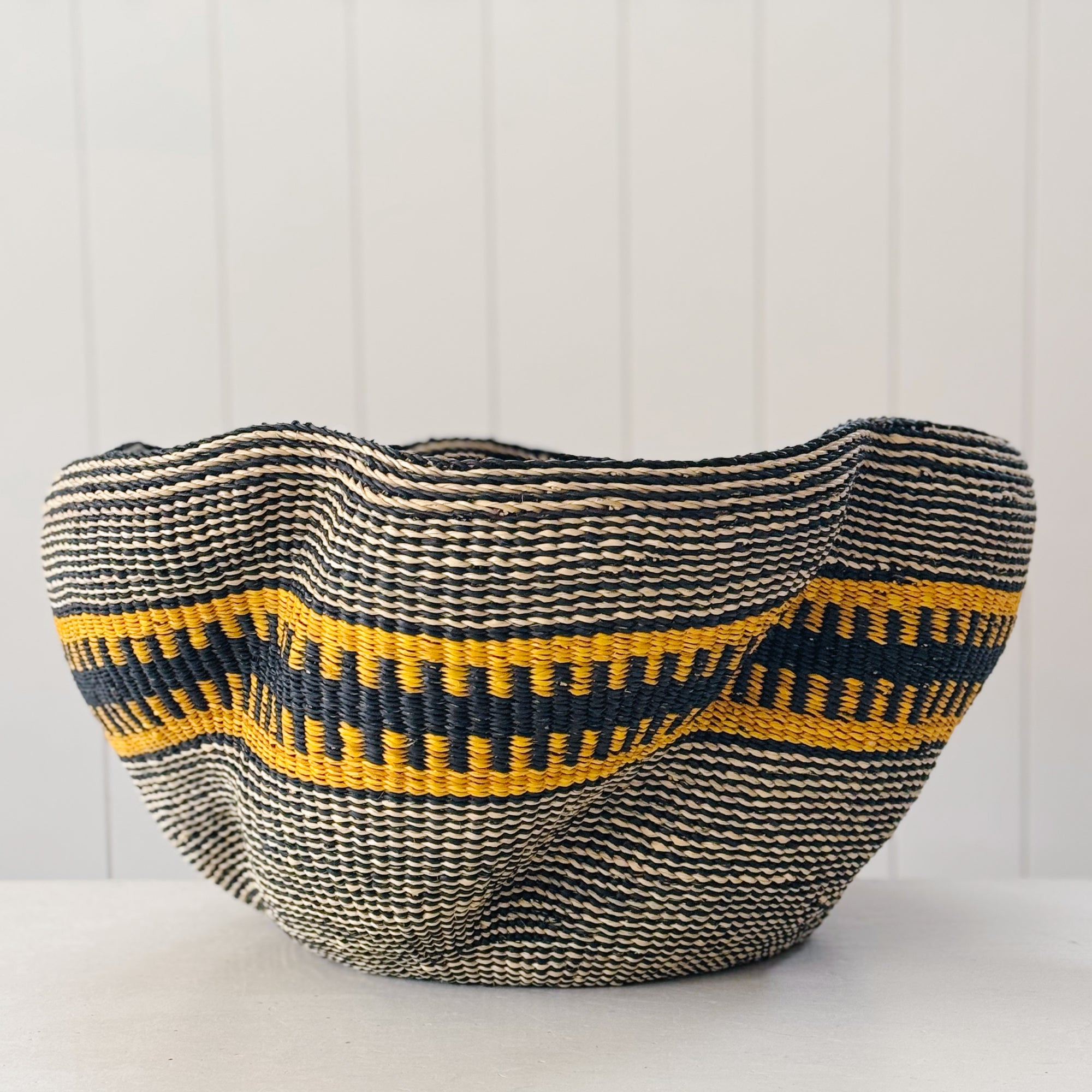 Large Pakurigo Wave Basket No. 19 | Ochre + Dark Navy