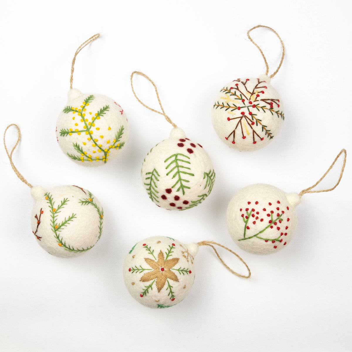 Nordic Embroidered Wool Bauble Ornaments
