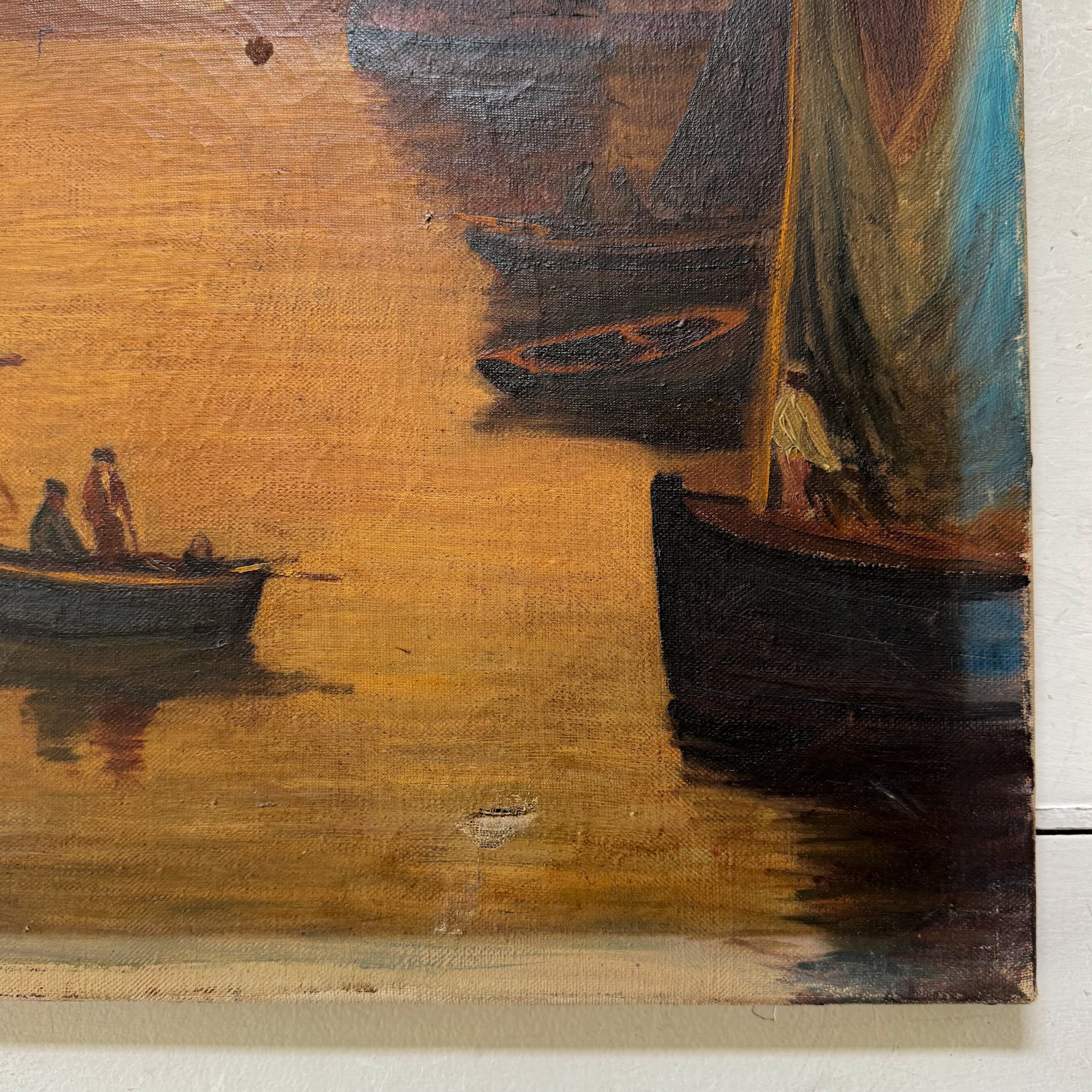 Sailboat I | Original 19th Century Oil on Canvas Art