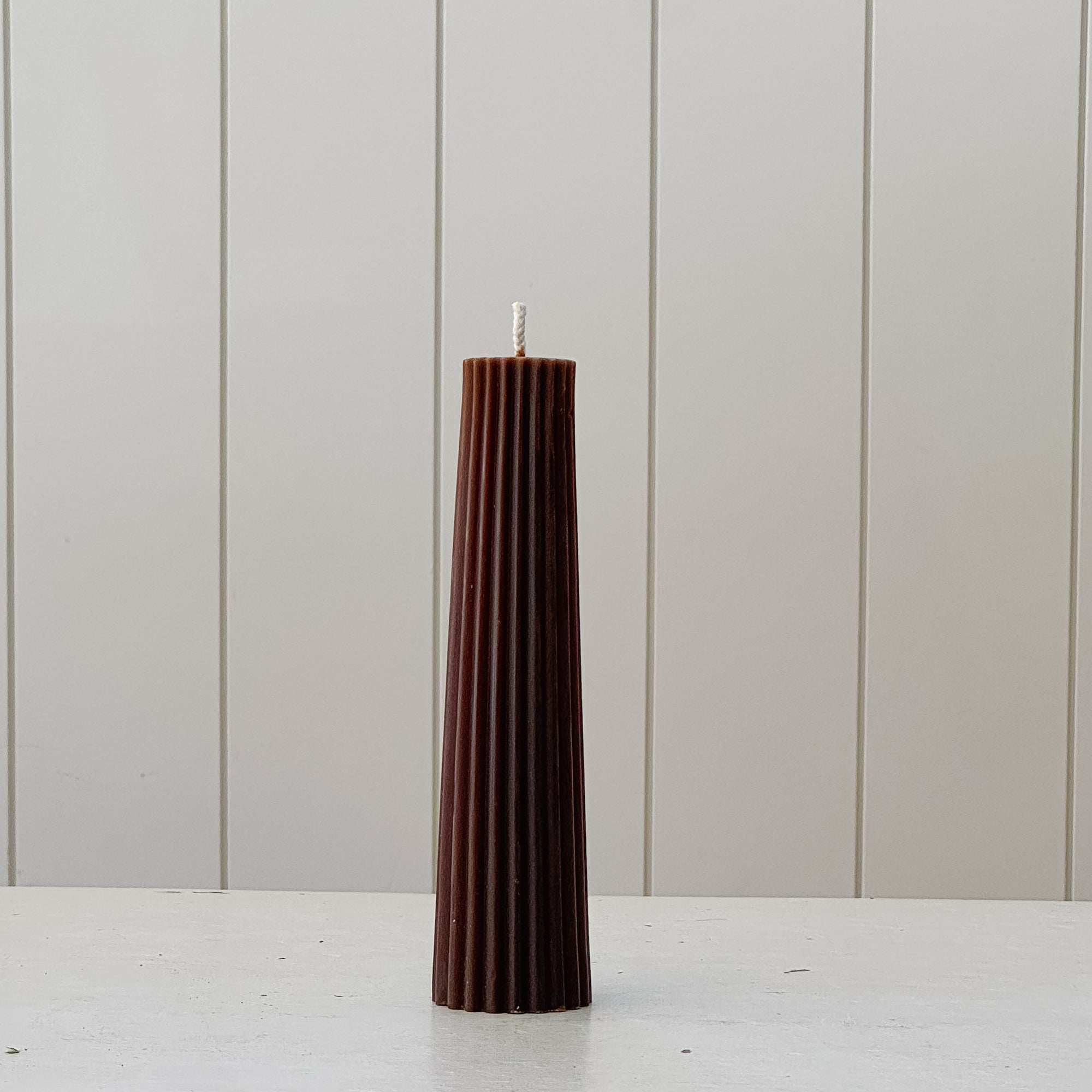 8" Fluted Beeswax Pillar Candle | Espresso