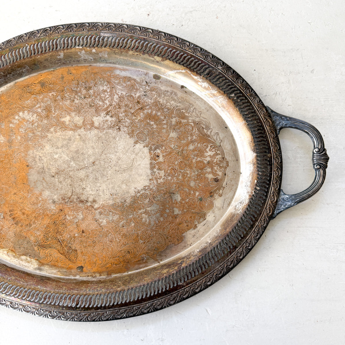 Antique Patinaed Silver Tray