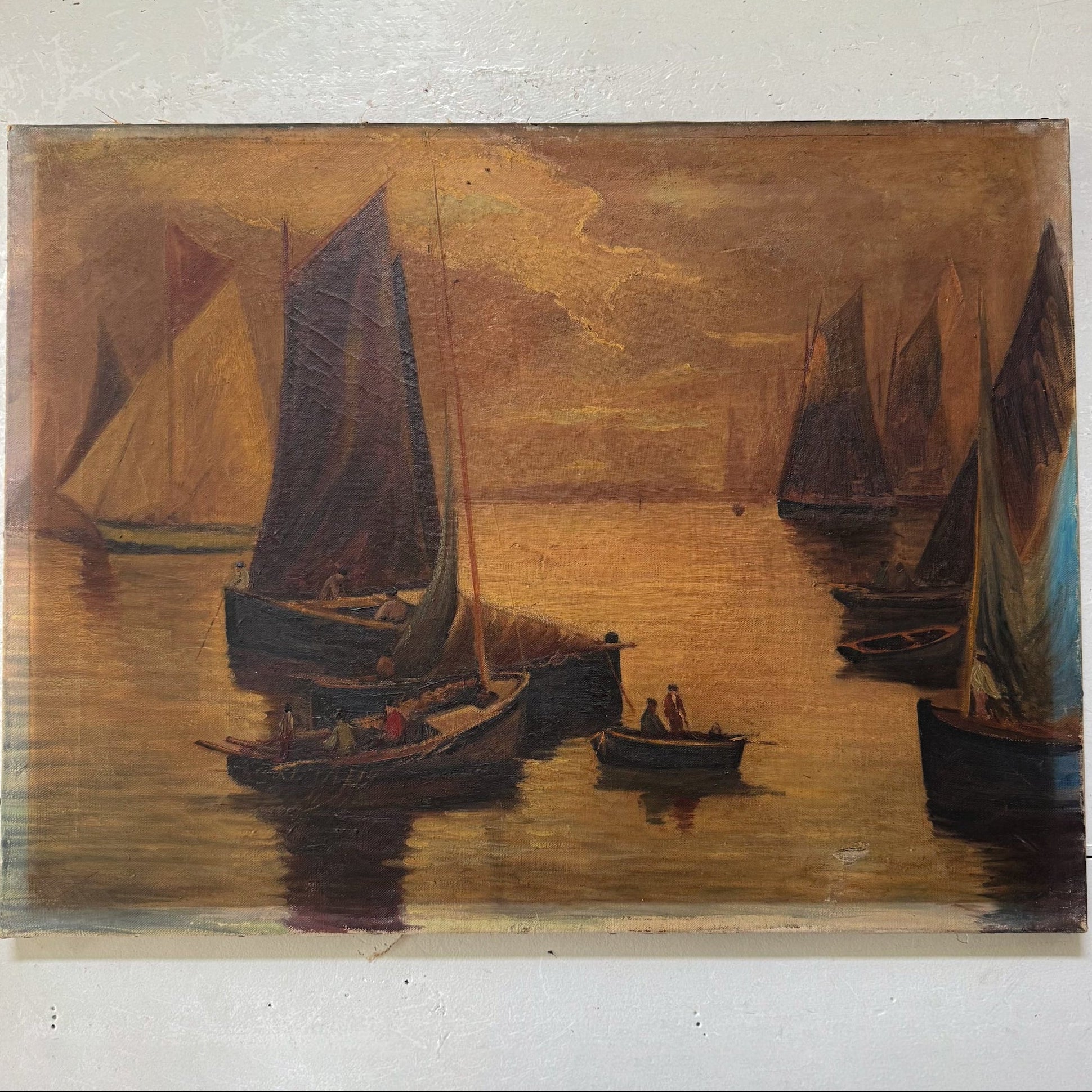 Sailboat I | Original 19th Century Oil on Canvas Art