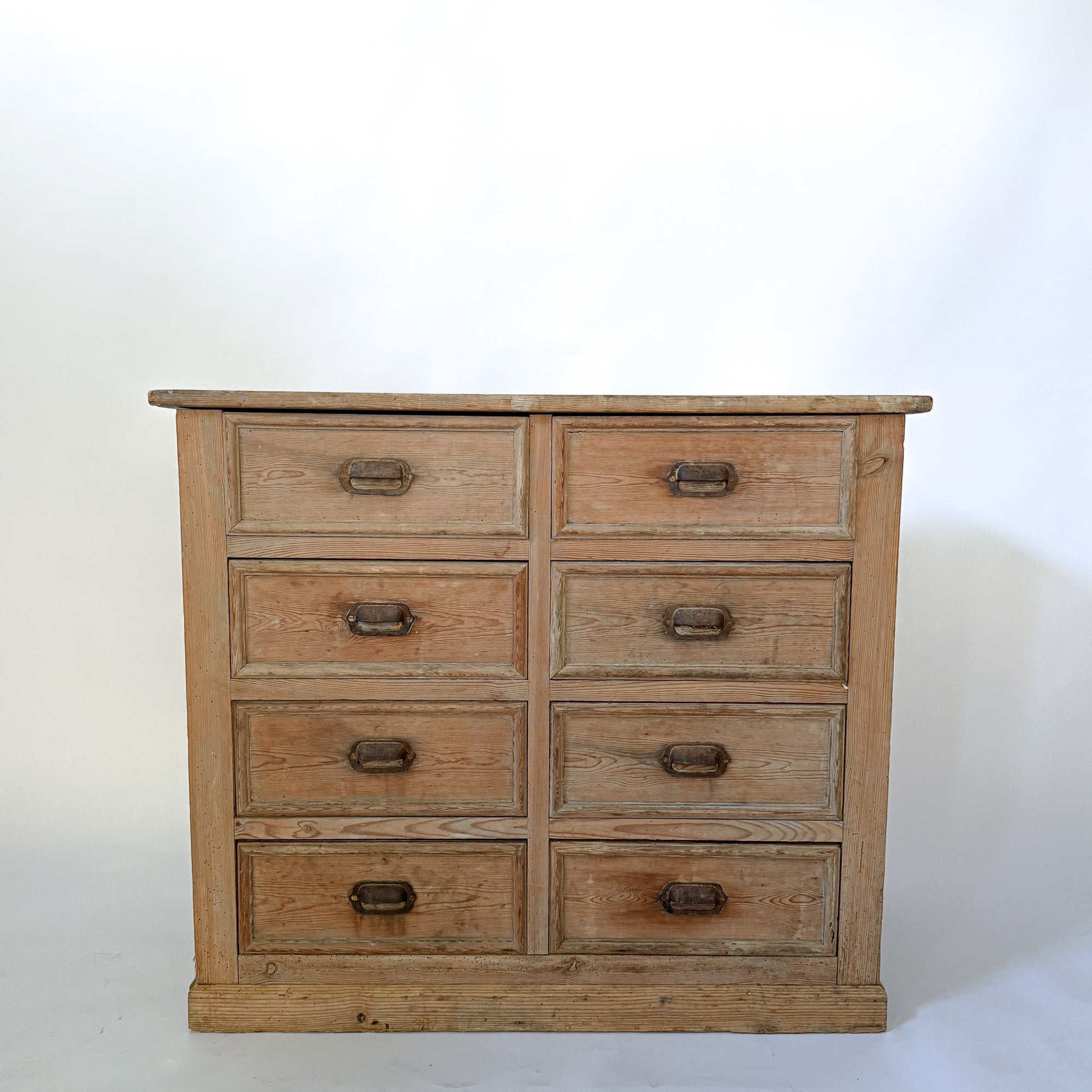 Antique Pine 8-Drawer Console with Patinaed Cup Pulls | France
