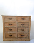 Antique Pine 8-Drawer Console with Patinaed Cup Pulls | France