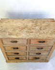 Antique Pine 8-Drawer Console with Patinaed Cup Pulls | France