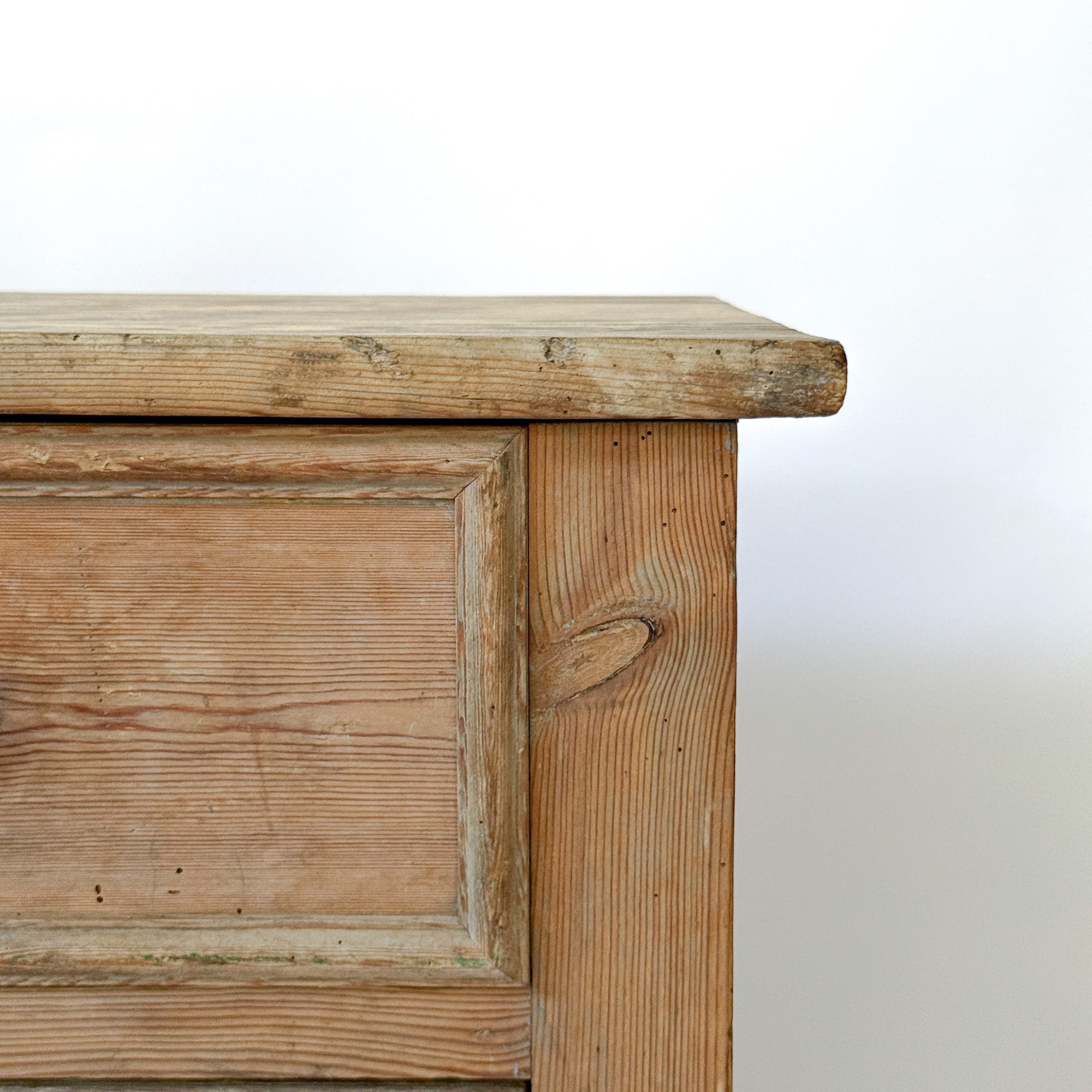 Antique Pine 8-Drawer Console with Patinaed Cup Pulls | France