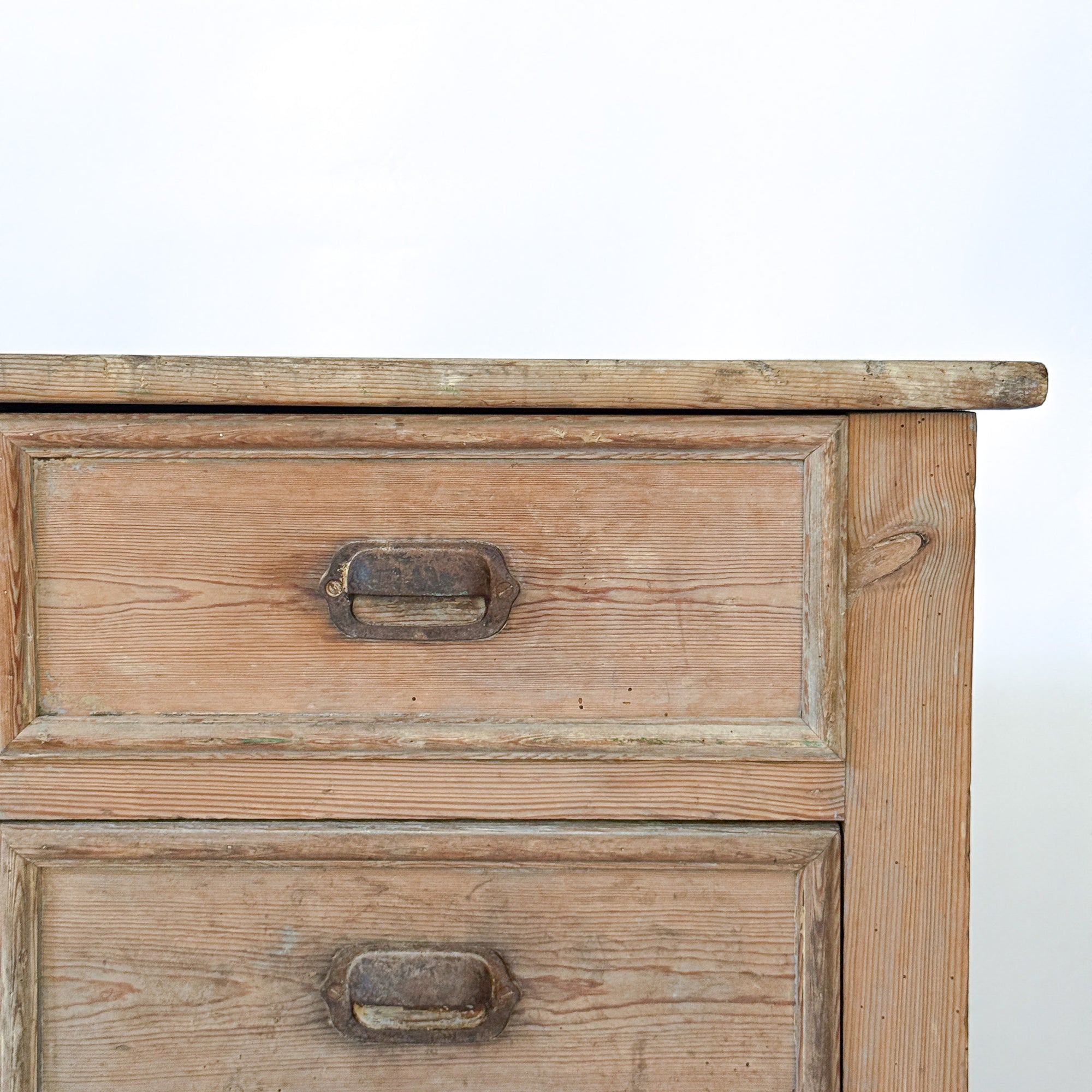 Antique Pine 8-Drawer Console with Patinaed Cup Pulls | France