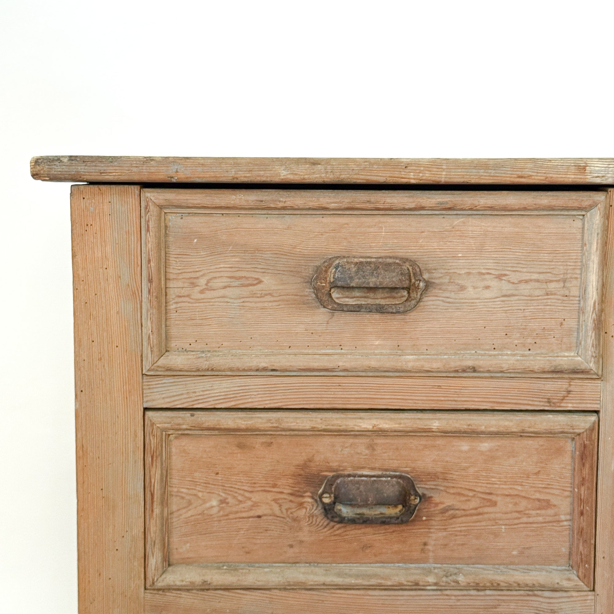 Antique Pine 8-Drawer Console with Patinaed Cup Pulls | France
