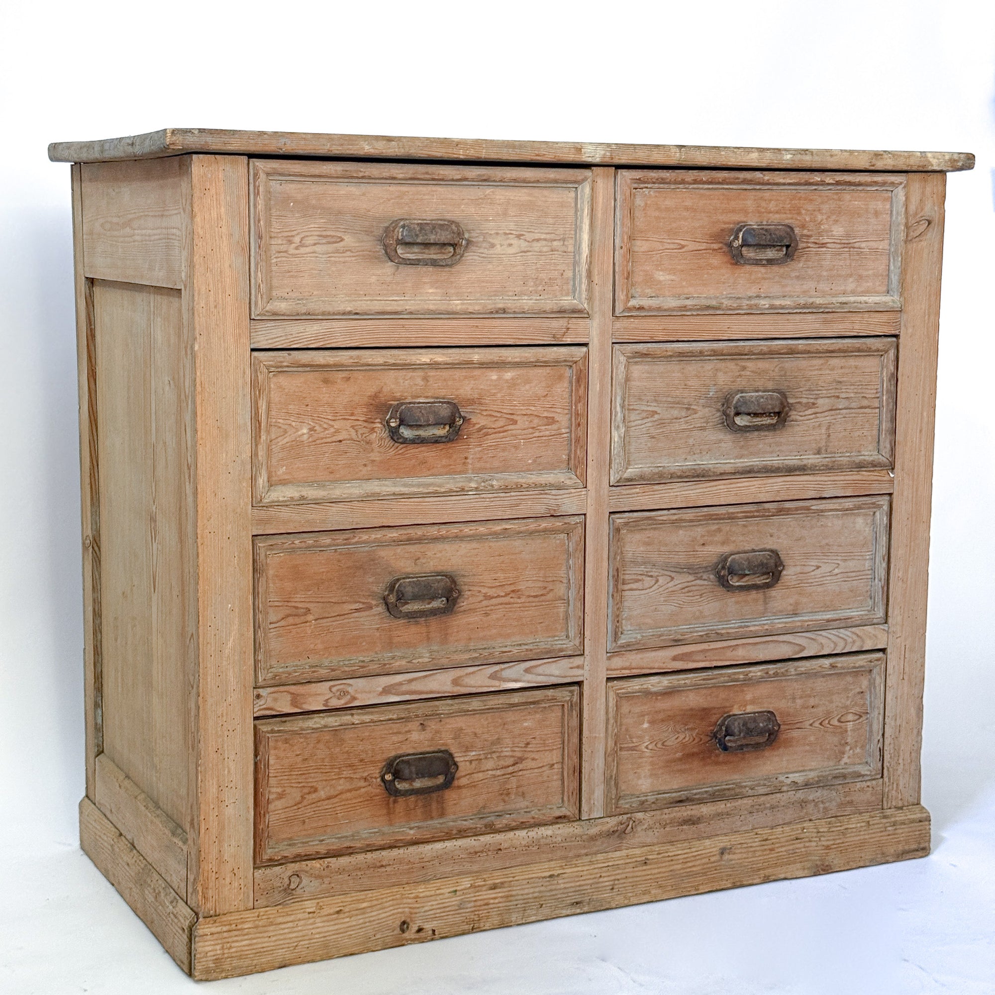 Antique Pine 8-Drawer Console with Patinaed Cup Pulls | France