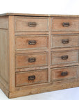 Antique Pine 8-Drawer Console with Patinaed Cup Pulls | France