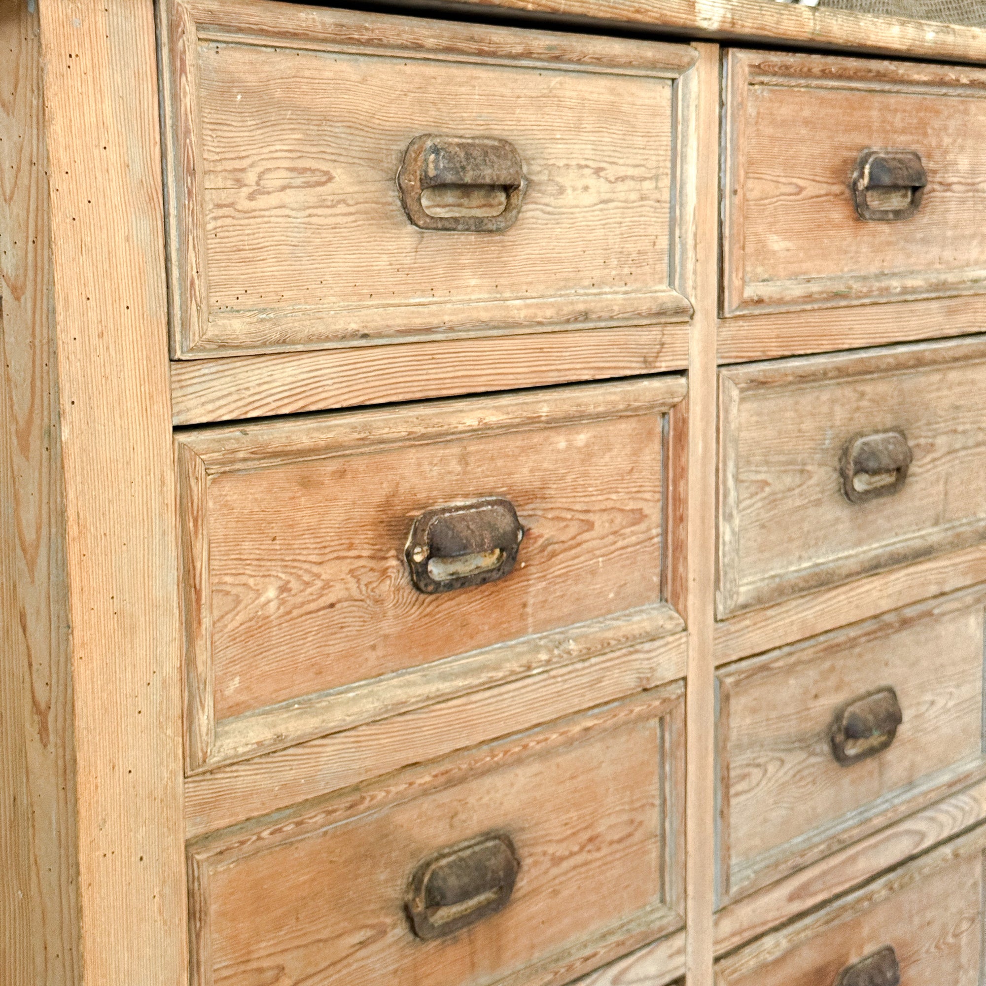 Antique Pine 8-Drawer Console with Patinaed Cup Pulls | France