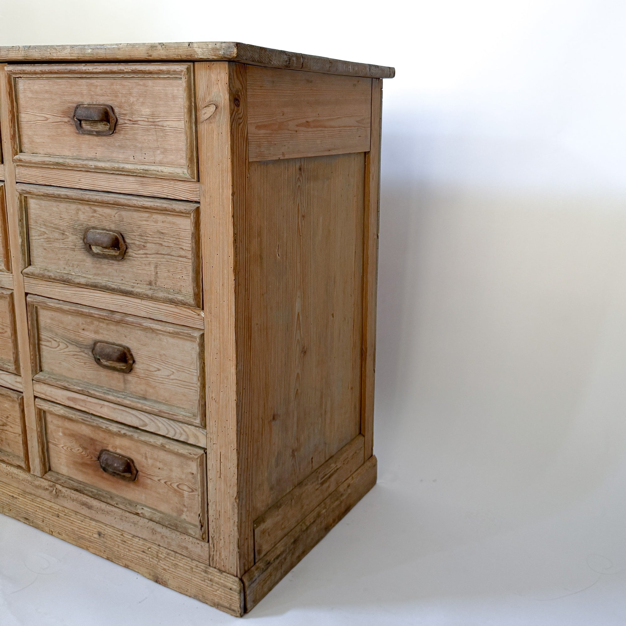 Antique Pine 8-Drawer Console with Patinaed Cup Pulls | France