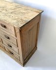 Antique Pine 8-Drawer Console with Patinaed Cup Pulls | France