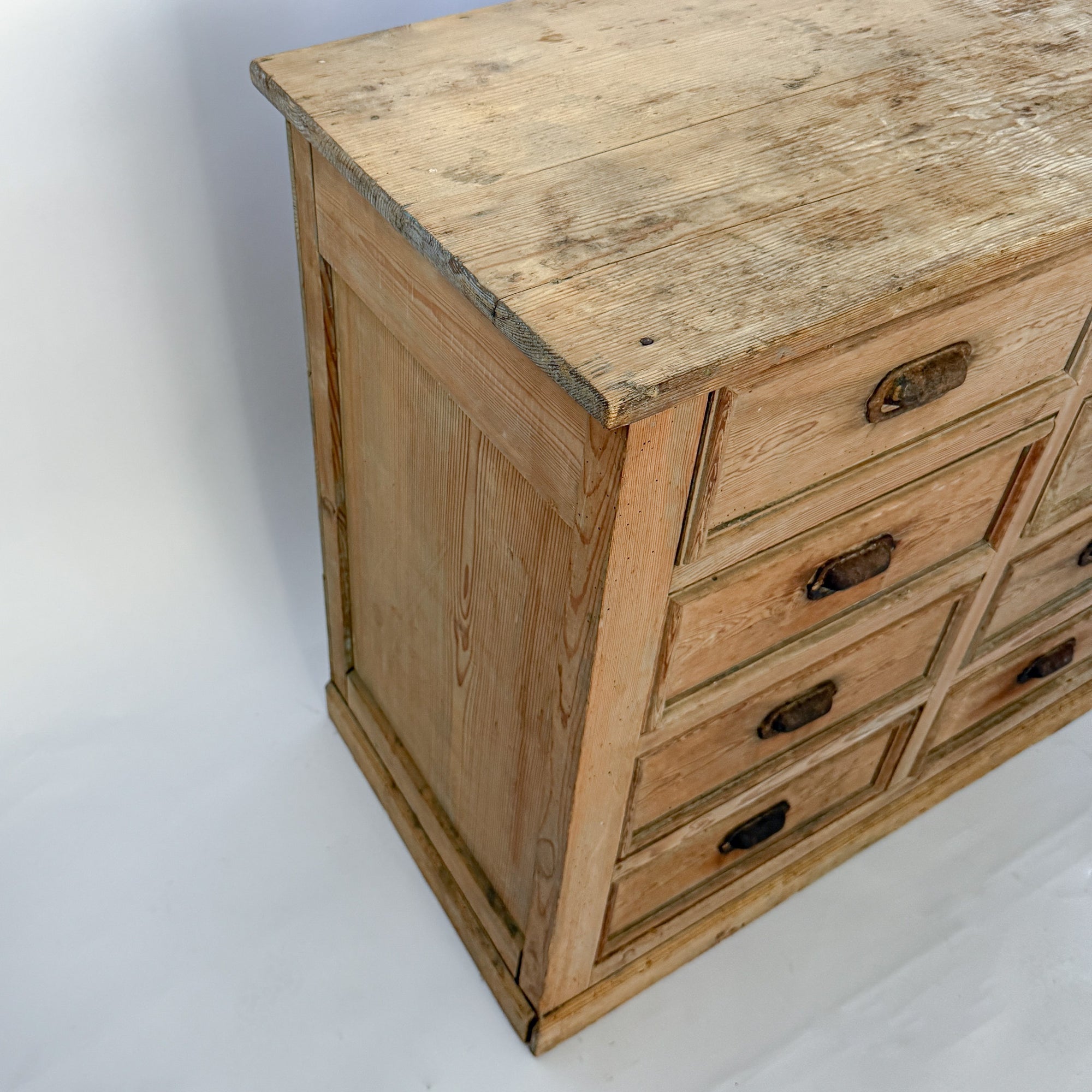 Antique Pine 8-Drawer Console with Patinaed Cup Pulls | France