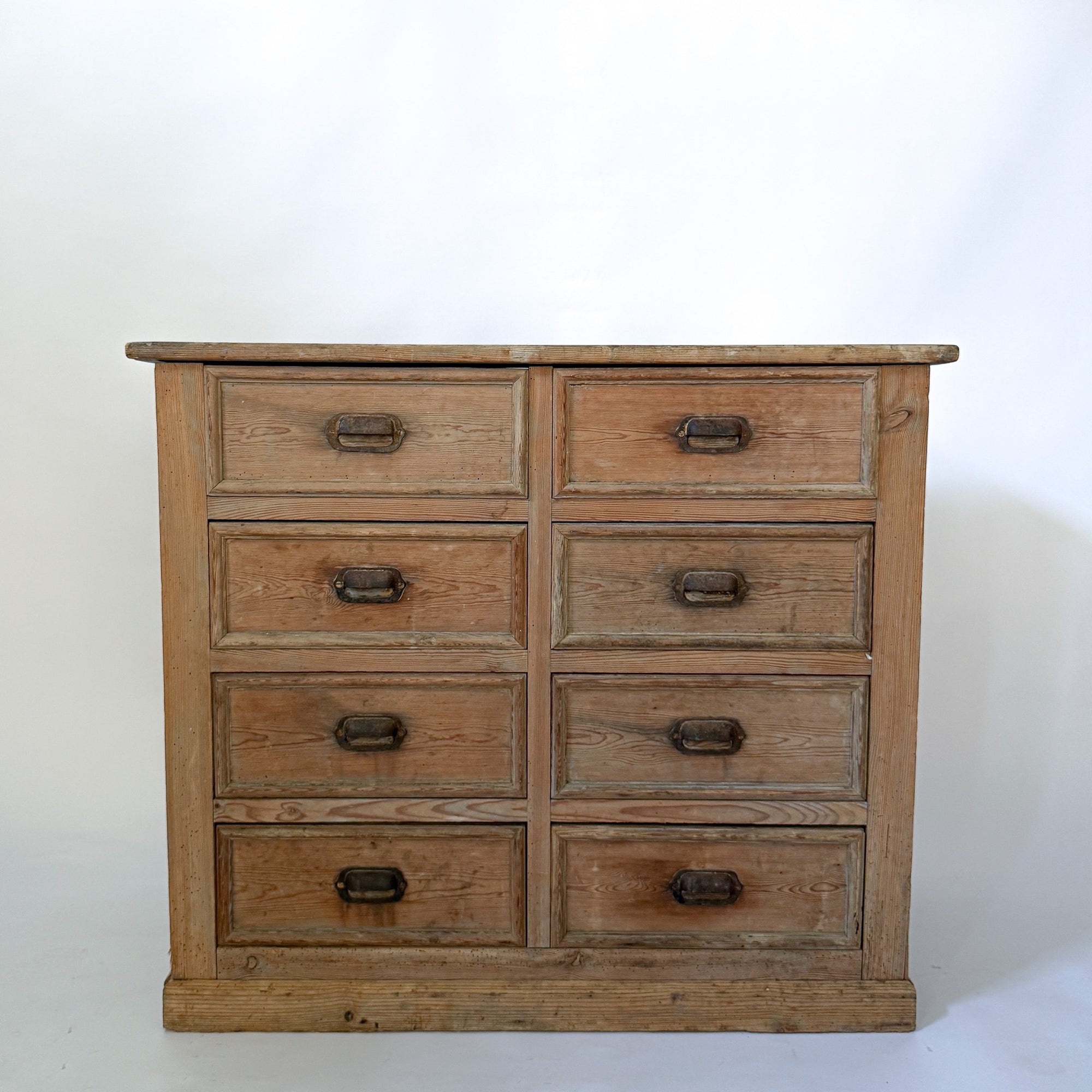 Antique Pine 8-Drawer Console with Patinaed Cup Pulls | France