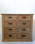 Antique Pine 8-Drawer Console with Patinaed Cup Pulls | France