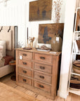 Antique Pine 8-Drawer Console with Patinaed Cup Pulls | France