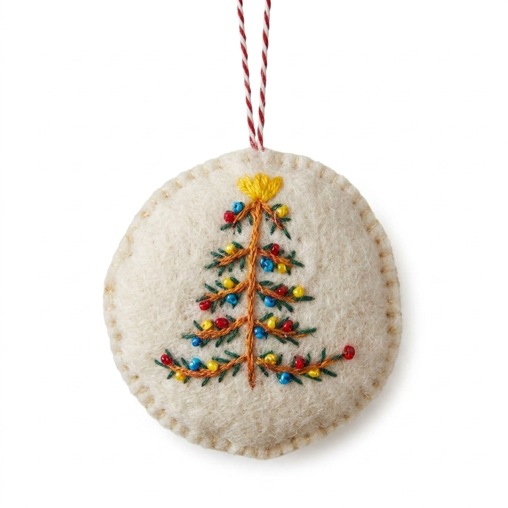 Hand Embroidered Wool Christmas Tree Ornament