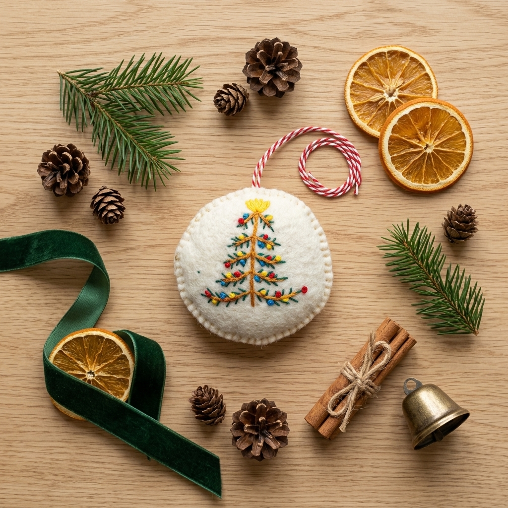 Hand Embroidered Wool Christmas Tree Ornament
