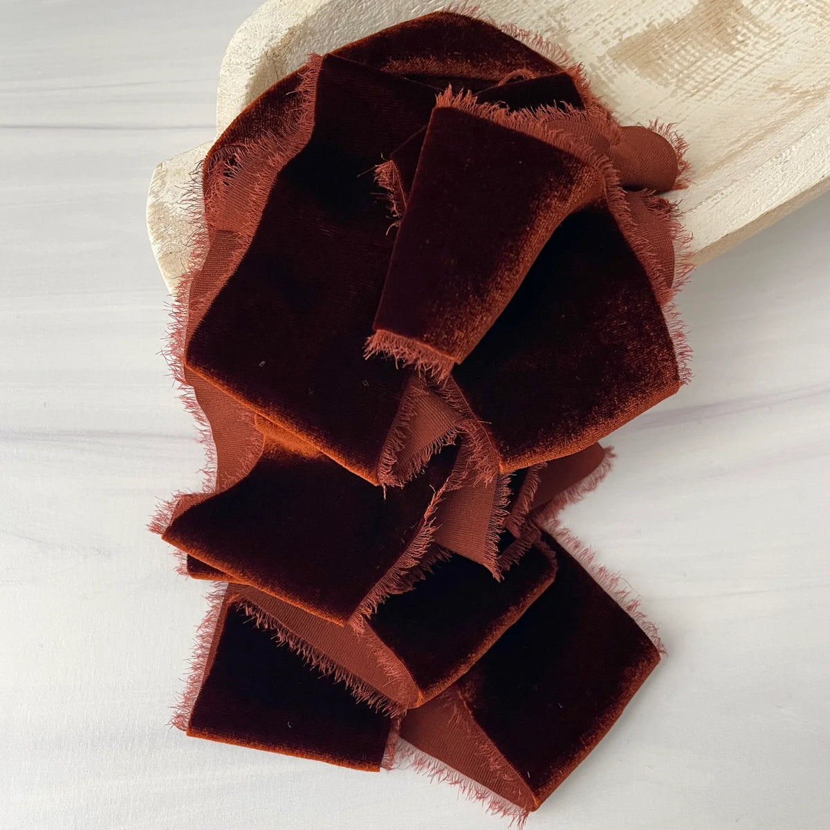 Hand-dyed Silk Velvet Ribbon | Rust | 2" x 3 Yards