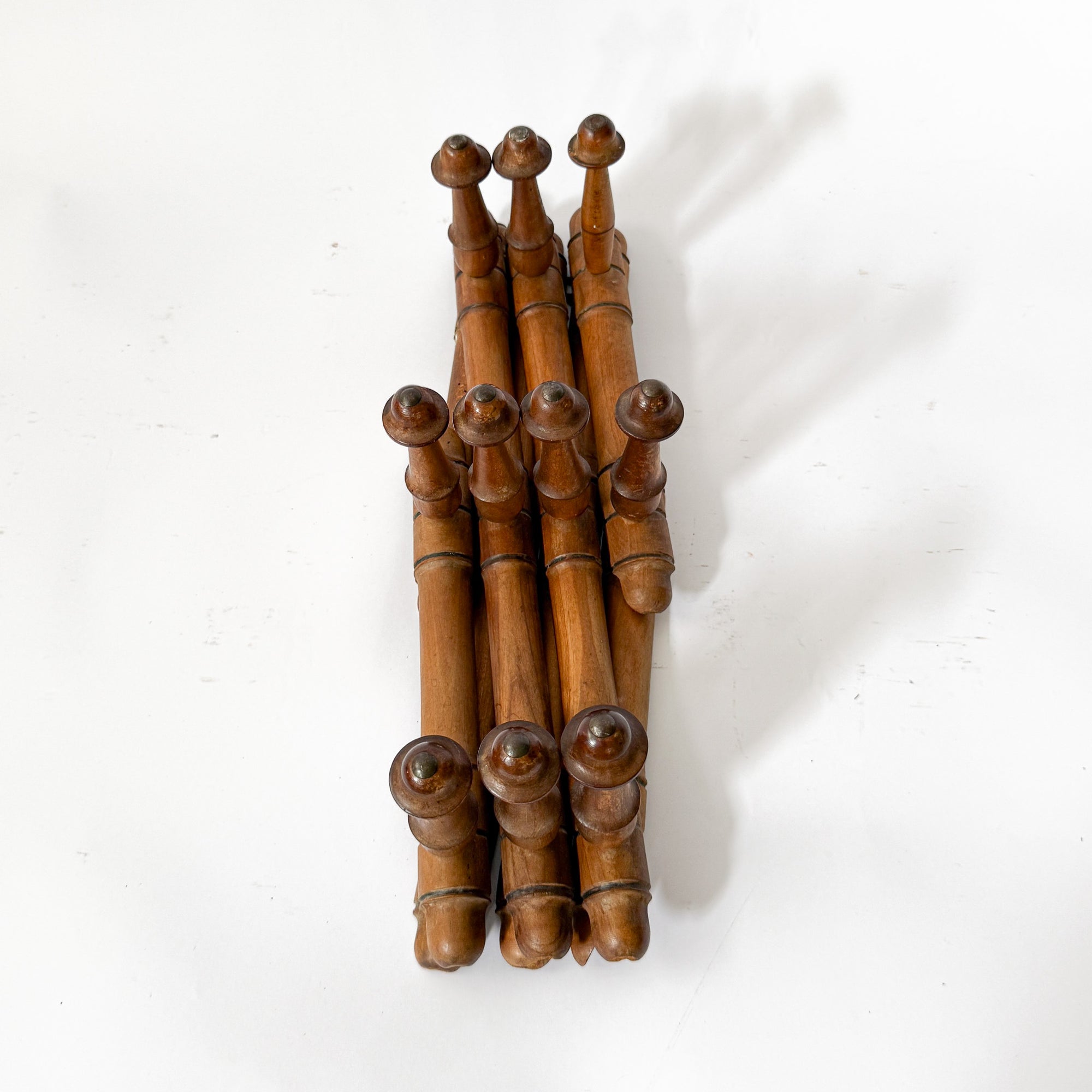 French Bamboo Accordion 10 Peg Wall Rack