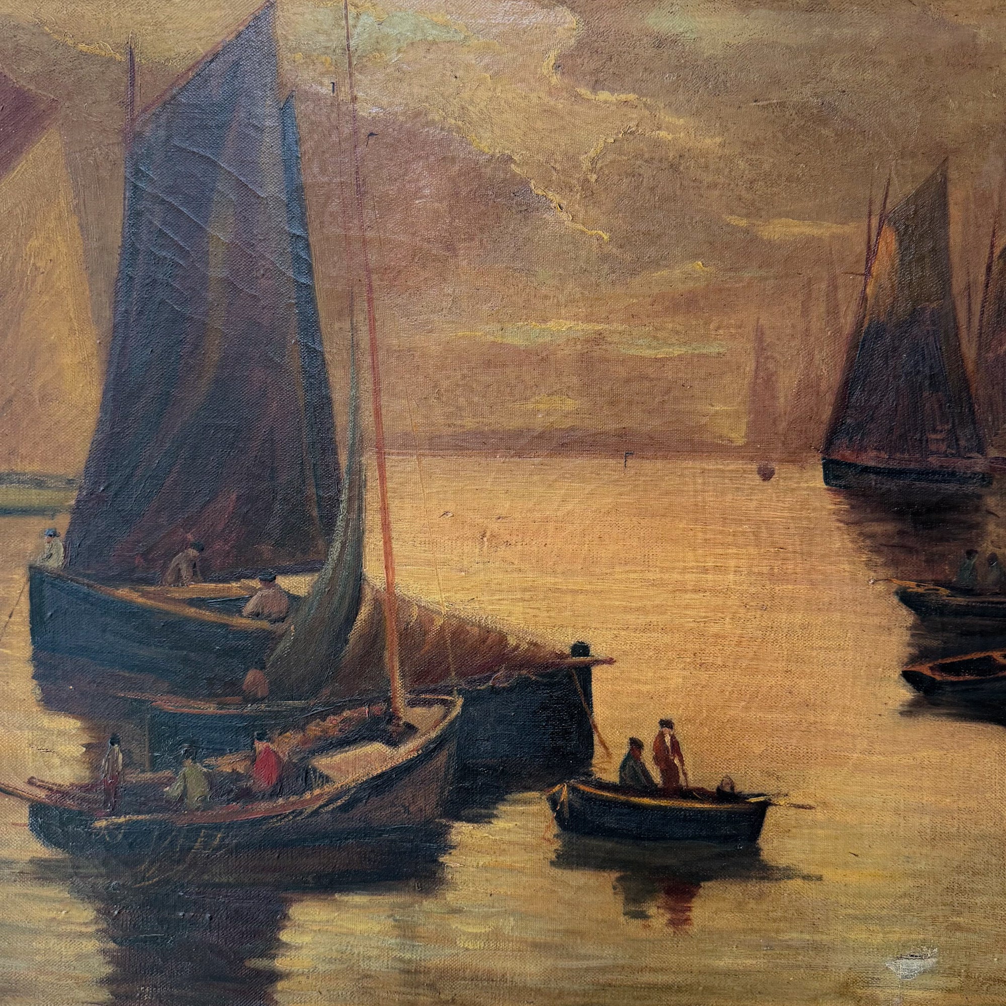 Sailboat I | Original 19th Century Oil on Canvas Art