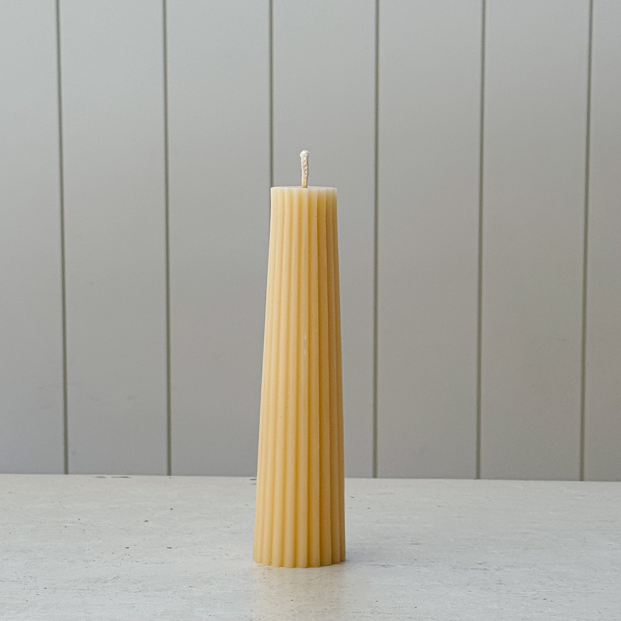 8" Fluted Beeswax Pillar Candle | Vintage Lace