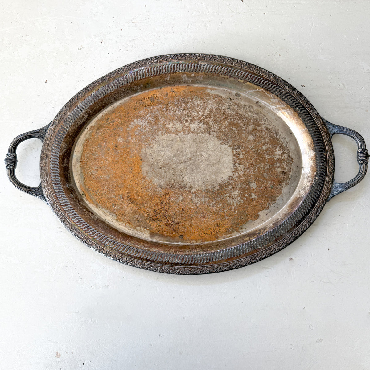Antique Patinaed Silver Tray