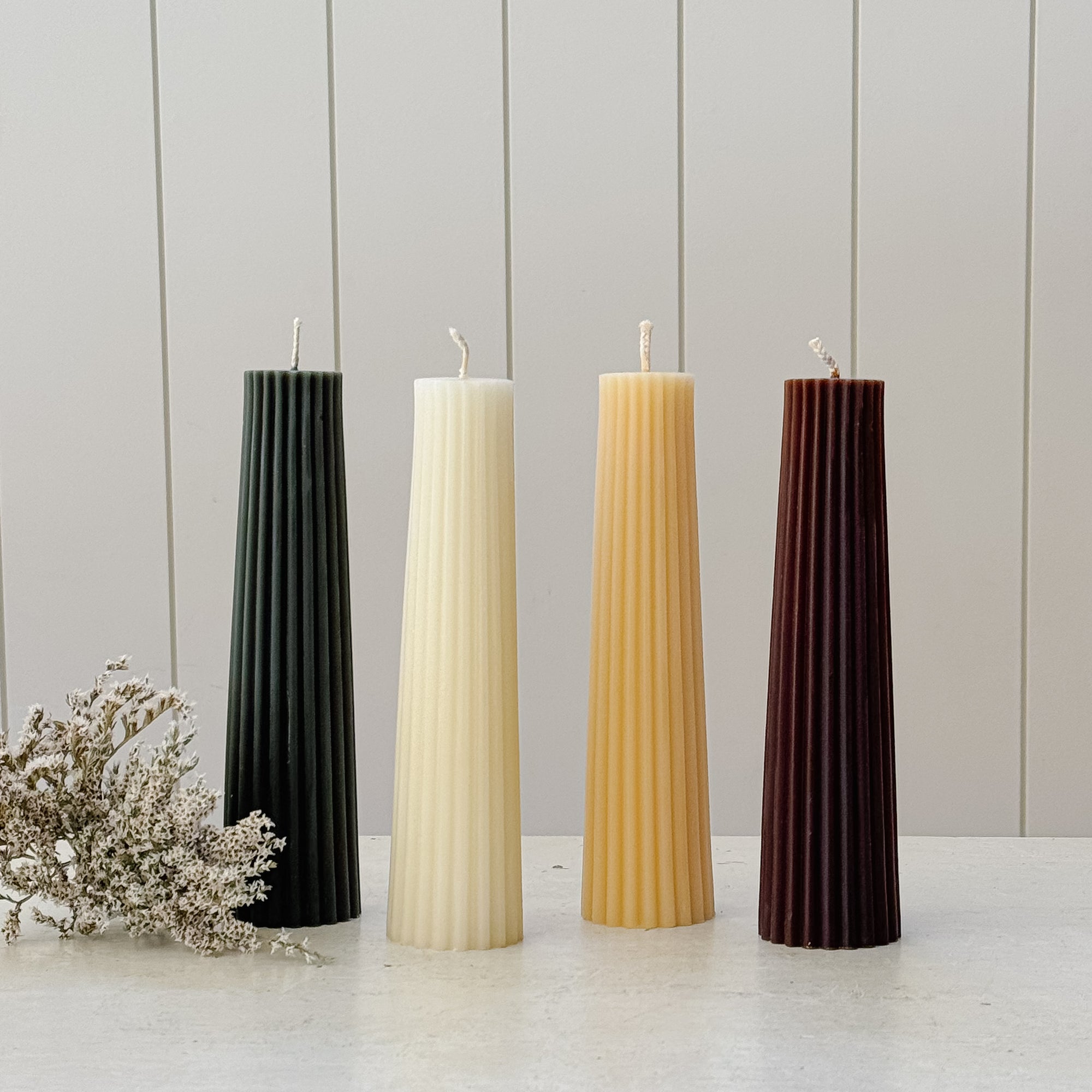 8" Fluted Beeswax Pillar Candle | Vintage Lace