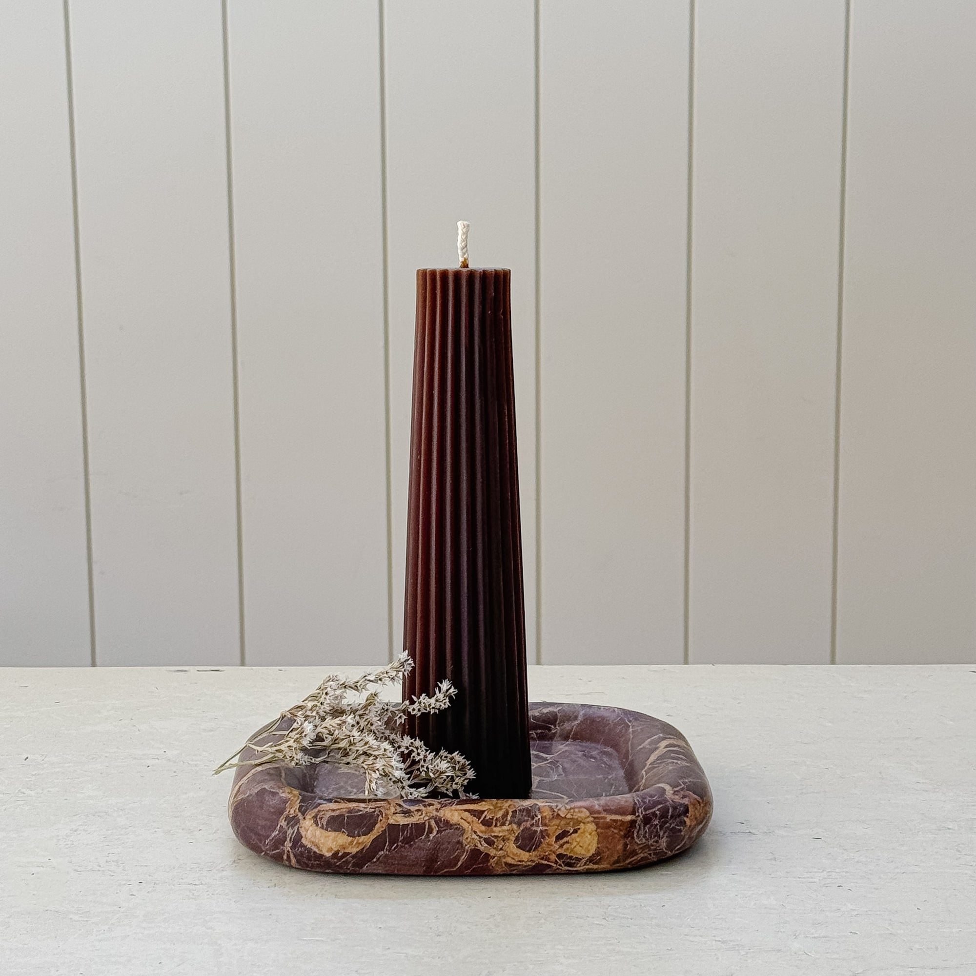 8" Fluted Beeswax Pillar Candle | Espresso