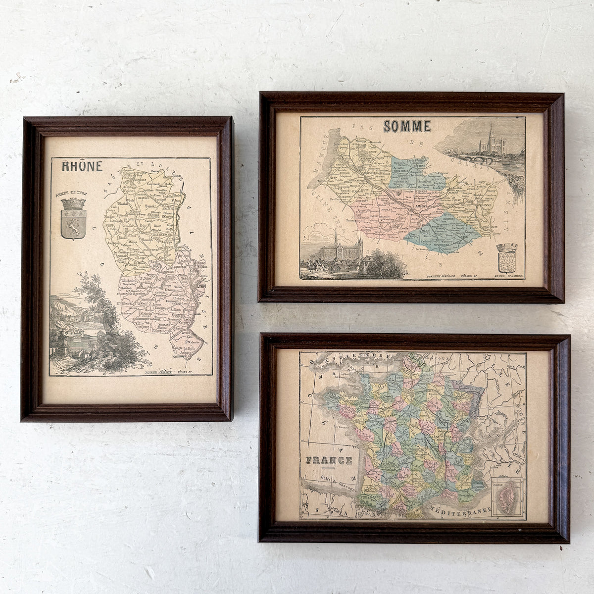 Trio of Framed Regional Maps of France