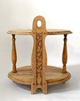 Hand-Carved French Oak Round Tiered Side Table with Handles