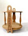 Hand-Carved French Oak Round Tiered Side Table with Handles