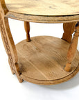 Hand-Carved French Oak Round Tiered Side Table with Handles