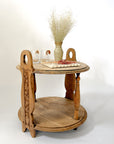 Hand-Carved French Oak Round Tiered Side Table with Handles