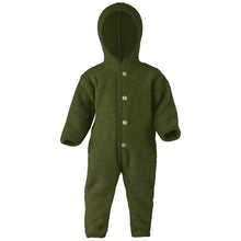 Load image into Gallery viewer, Organic Baby Wool Fleece Hooded Coverall | Moss
